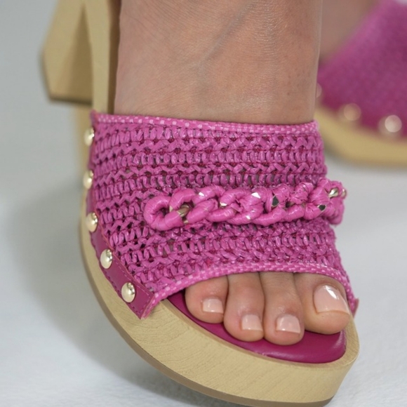 Franco Sarto Woven Pink Capri Clog Slide Wooden Platform Wedge Sandal Slip On 10 - Picture 3 of 15
